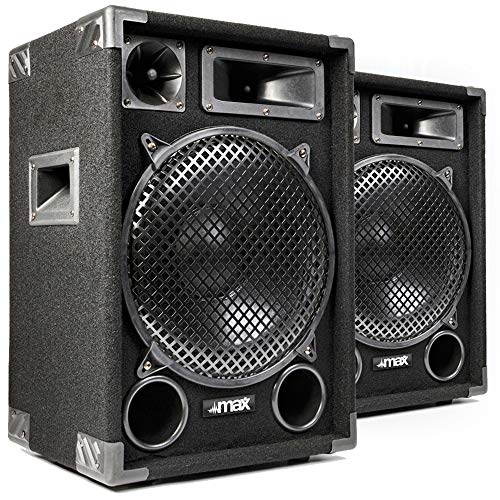 MAX12 12 Passive DJ PA Speaker Pair, 1400W Total - 12 Inch Full Range 3-Way DJ Disco Speakers, Professional PA Sound System for Parties, Events, Clubs, Mobile DJs, Live Audio,