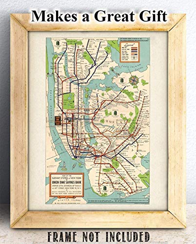 New York Subway Map 1948-11X14 Unframed Art Print New York Poster - Great Vintage New York City Poster Home Decor Or New York City Gift - New York City Poster Vintage - Nyc Map Wall Art #TOP2