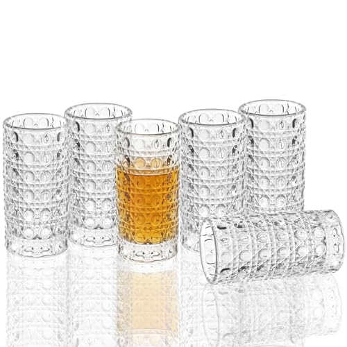 ZQXJWFY 1.18OZ Textured Glass Shot Glasses, Clear Crystal Pattern Design,