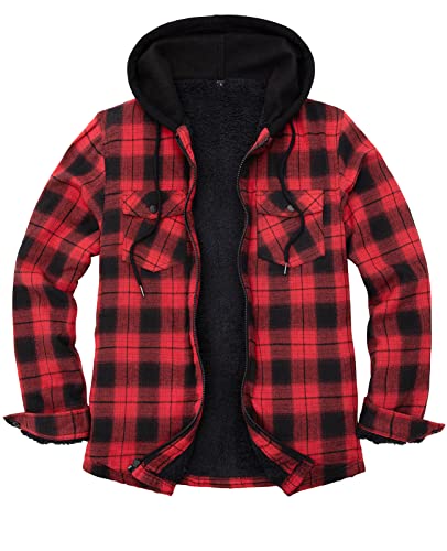 Image of ZENTHACE Mens Sherpa Lined Flannel Shirt Jacket with Hood,Full Zip