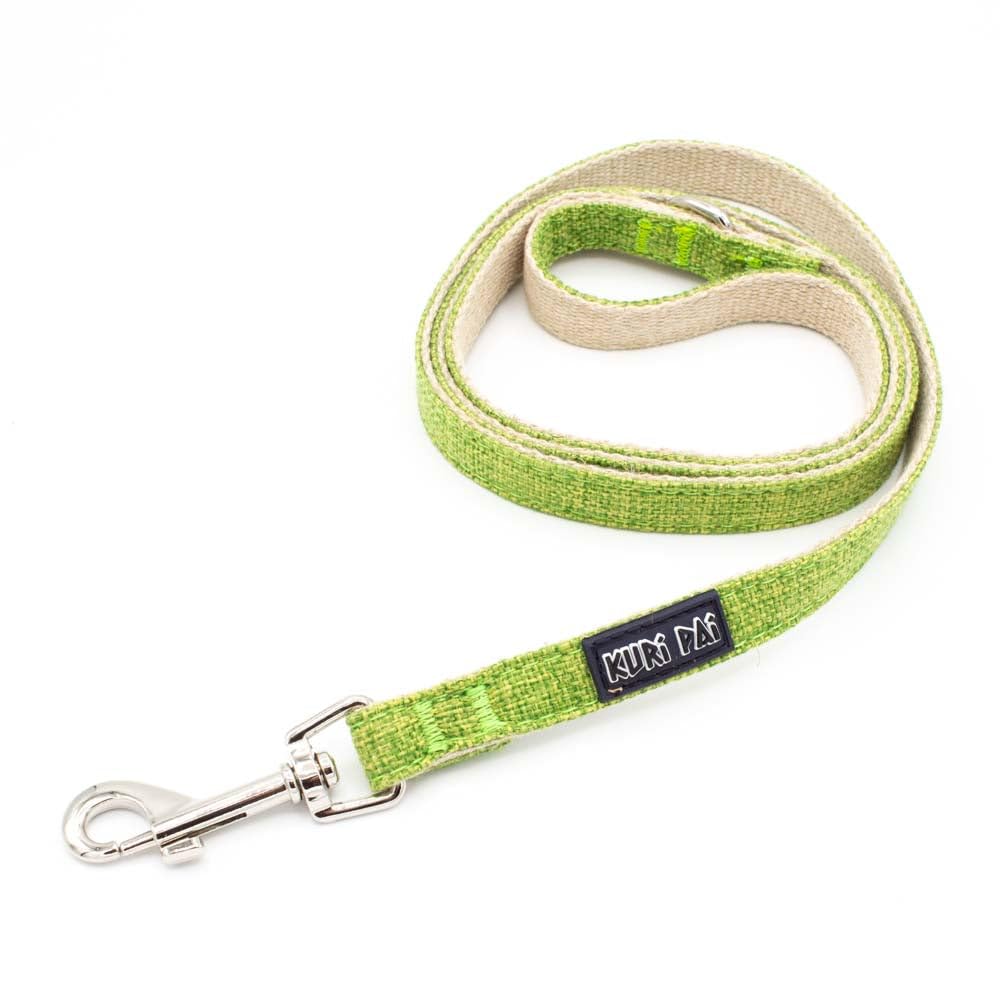 KURI PAI Correa para Perros de 1,2 m con Correa de Mano Fija de cáñamo, Plana, 1 mosquetón, Correa | S (1,5 cm de Ancho) para Perros pequeños, Verde/Beige