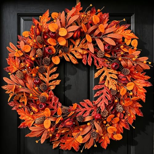 Blomring 22 Inch Fall Wreaths for Front Door, Artificial Autumn