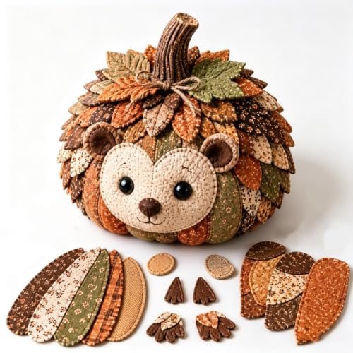 DIY Animal Pumpkin Sewing Kit,Harvest Fabric Animal Pumpkin Craft Set for Adults Beginners,Autumn Thanksgiving Home Ornament Craft Kit,Hand Sewing Decor (Hedgehog)