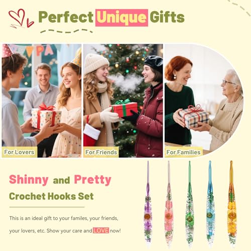 Aeelike Crochet Hooks Set, 3.0mm-6.0mm Ergonomic Crochet Hooks with Long Floral Handle-Super Shinny and Unique for DIY Crfats Blnaket Sweaters, Ideal & Beautiful Gifts for Mothers Crocheting Lovers - Thumbnail 6
