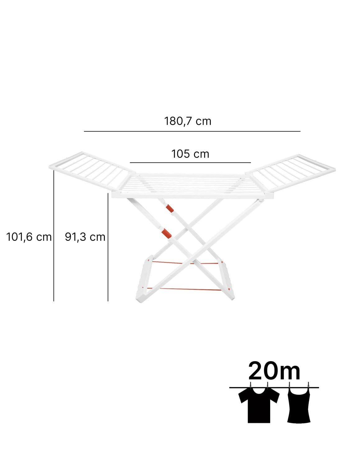 Jardin202 - Tendedero Plegable de Resina Incluye 20 Pinzas – Tendal Abatible Balcón para Interior y Exterior | Plegable (Blanco)