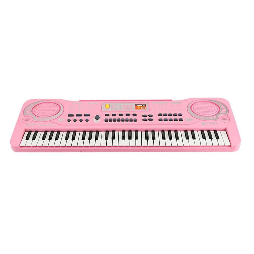 Piano Digital Teclado Musical Portátil Micrófono 61 Teclas Grabación USB Adecuado para Niños Enseñanza Musical en Casa Y Fiestas Infantiles, Rosado