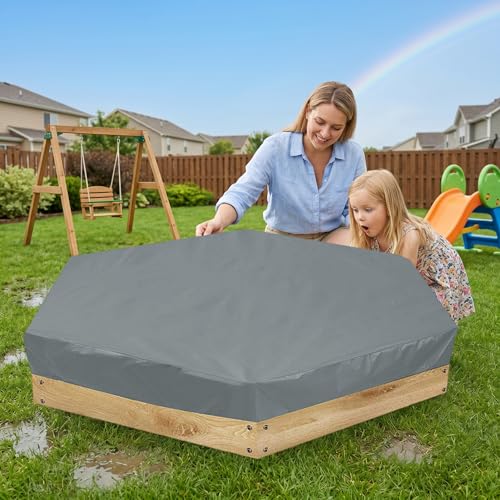Cubierta de caja de arena hexagonal impermeable gris para proteger parques infantiles 4
