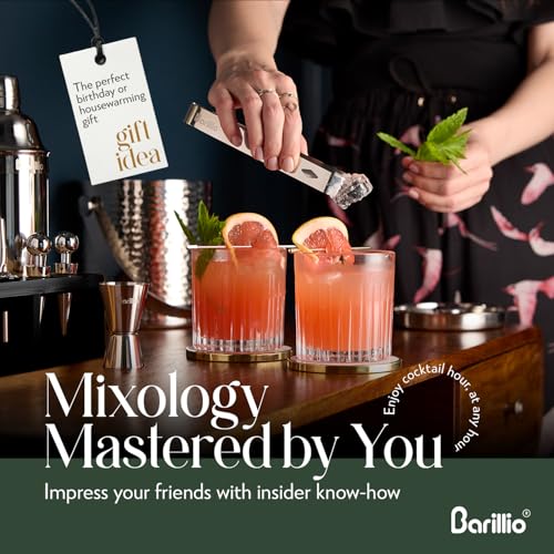 Image of Barillio Silver Bartender Kit - Stainless-Steel Cocktail Shaker Set w /Black Bamboo Stand - Mixology Bar Tools w /Drink Shaker, Mixer & Muddler for Cocktails - Home Bar Accessories - 23-Pc Bar Set