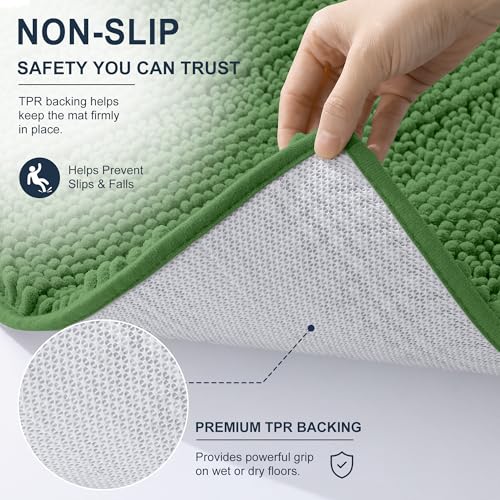 Image of Smiry Thick Chenille Bathroom Rugs 36x24, Extra Soft Absorbent Striped Bath Mat, Machine Washable, Rubber Backing, Bath Rugs for Bathroom, Tub & Shower, Home Decor Accessories, Olive Green