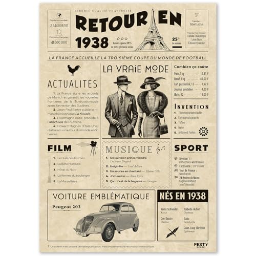 FestySpark Cadeau Original Retour en 1938 - Idée Cadeau 88 Ans femme et homme - Carte Anniversaire 88 ans femme et homme - Decoration Anniversaire 88 ans - Carte d’Anniversaire avec Félicitations