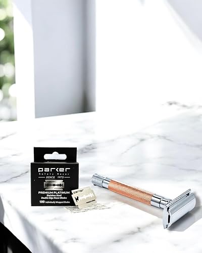 Miniatura 2 de Parker Premium Platinum - Cuchillas de afeitar de seguridad de doble filo, paquete de 100 unidades, acero sueco, revestimiento de platino, tungsteno