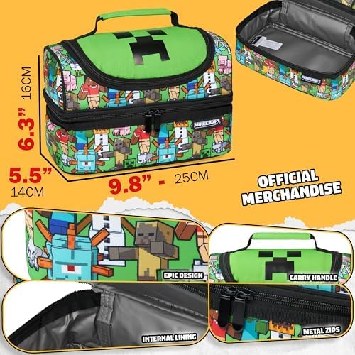 Miniatura 6 de Minecraft Lonchera térmica para niños, lonchera enredadera para niños, suministros escolares, portador de alimentos, aperitivos, picnic, días de