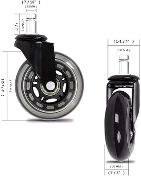 Office Chair Caster Wheels Set of 5 Heavy Duty & Safe for All Floors Including Hardwood 3 Rubber Replacement for Desk Floor Mats