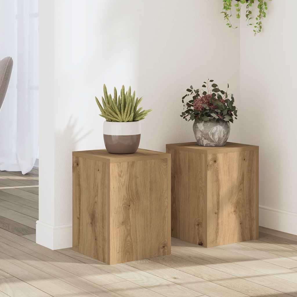 Mokuyary Plant Stands 2 Units Wood Artisian Oak 25 x 25 x 35 cm High Strength Hollow Shelf That Can Be Filled with Sand and Gravel for Flower, Pot, House Plant