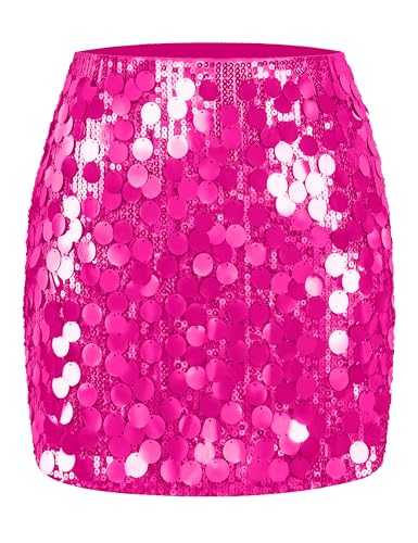 MANER Women's Contrast Sequin Skirt Sparkle Stretchy...