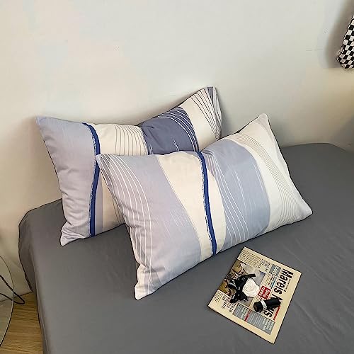 Eavd Modern Style Blue Grey Striped Duvet Cover Queen Soft 100% Cotton Chic Striped Bedding Set With 2 Pillowcases Boho Geometric Duvet Cover With Zipper Closure #TOP4