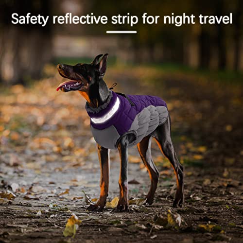 Ouobob Dog Coat, Warm Dog Coats For Large Dogs, Dog Jacket With Harness Built In, Waterproof Dog Fleece Vest, Reflective Dog Snow Suit For Cold Weather, Windproof Dog Snow Jacket Outfit Purple Xl #TOP3