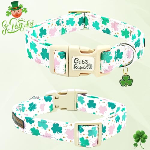 Image of St Patrick's Day Dog Collar-Adjustable Cute Trefoil Pet Collars Cotton Clovers Holiday Puppy Collar Green Spring Necklace Gift for Medium Dogs