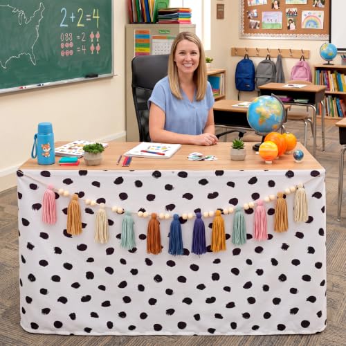 Irenare 2 Pcs 6ft Dot Table Skirt and Boho Tassels Garland for Teacher Desk by Irenare - Used condition - US$20.28