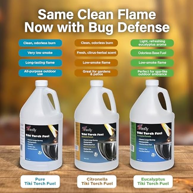 Firefly Tiki Torch Fuel ¨C Clean-Burning Outdoor Lamp Oil for Tiki Torches and Lanterns. Low Smoke, Citronella Formula, Long-Lasting ¨C Outdoor Patio & Garden Use - 1 Gallon
