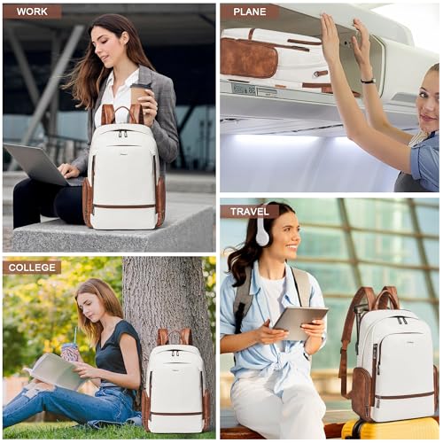 Mochila de cuero sintético para portátil 16 pulgadas beige miniatura 3