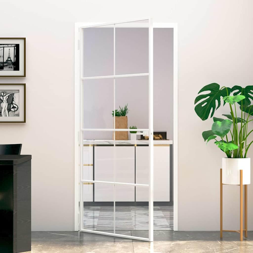 Drzwi wewnętrzne białe 93 x 201,5 cm szkło hartowane i aluminium SlimHardware materiały budowlane drzwi domowe