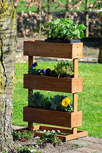 dobar® 58525e Vertikales Blumenbeet Dreistufig | Vertikales Hochbeet mit 3 Pflanzkästen | Vertikalbeet für Garten/Terrasse/Balkon | Blumentreppe inkl. Pflanzfolie | 49,5 x 30 x 78 cm | Braun
