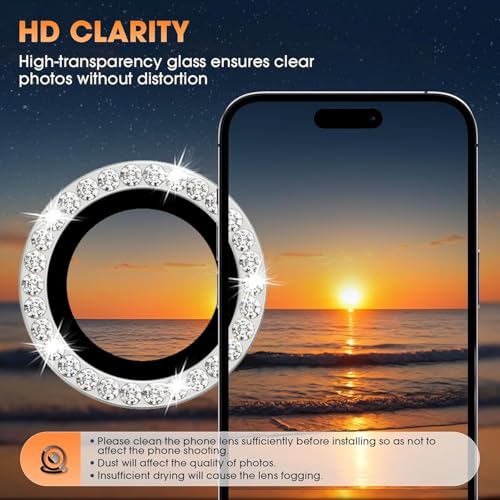 Image of CLITZ for iPhone 16 Pro /16 Pro Max Camera Lens Protector Bling Individual Metal Diamond Ring 9H Hardness Scratchproof Protector, Stylish Phone Accessories, Case Friendly (Silver Diamond)