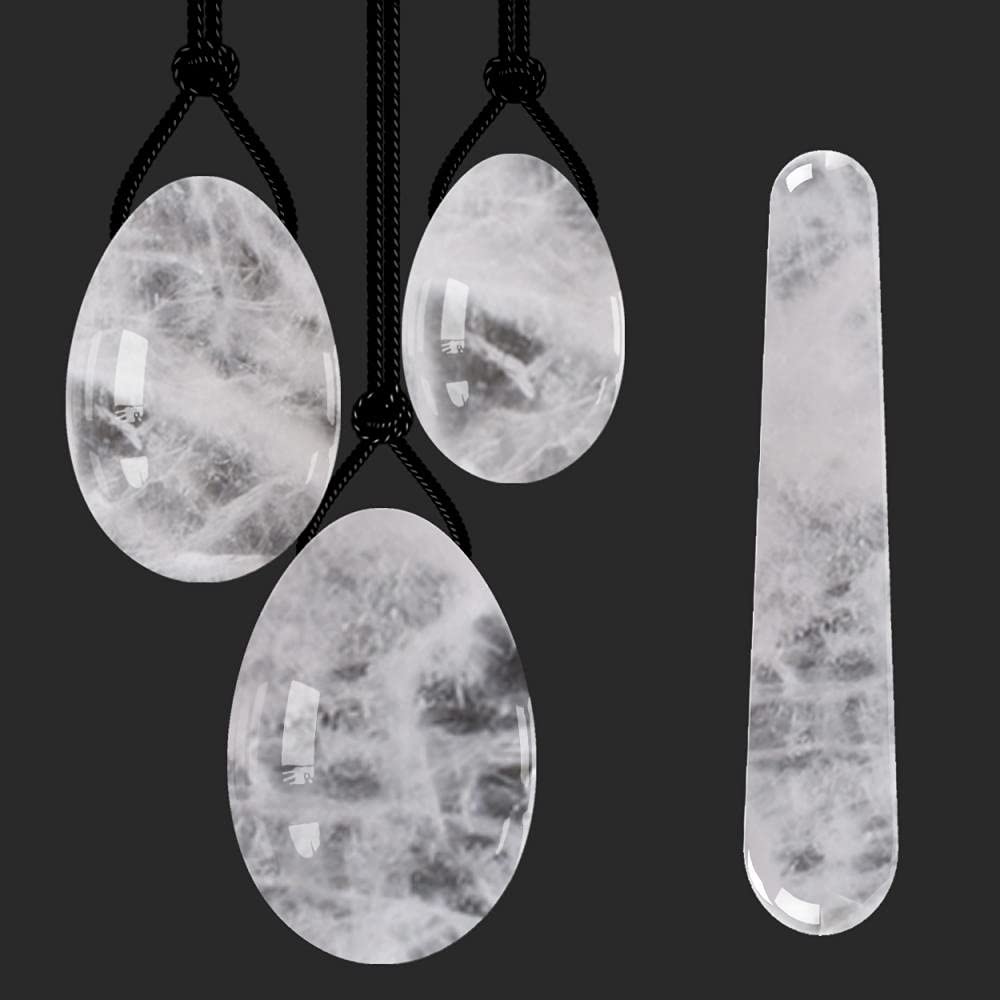 Natural Rock Quartz Yoni Oeufs Ensemble Kegel Exercice Ben Wa Ball Fored et Indillou-Oeuf percé avec boîte