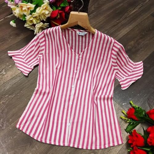 Image of OM SAI LATEST CREATION Women's Crepe Knit Blouse Ballon Butter Fly Sleeve Lace Tops Casual Loose Top