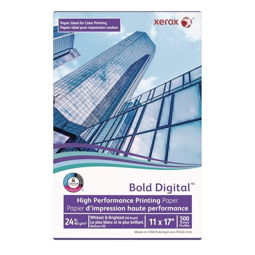 xerox Bold Digital Printing Paper, 98 Bright, 24 lb Bond Weight, 11 x 17, White, 500/Ream