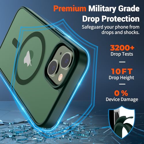 Image of SUPFINE Magnetic for iPhone 14 Case & iPhone 13 Case (Compatible with MagSafe)(Military Grade Drop Protection) Slim Translucent Matte Shockproof Phone Cover,Forest Green