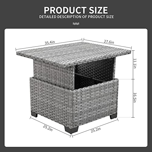 Outdoor PE Wicker Liftable Coffee Table Patio Rattan Garden Furniture