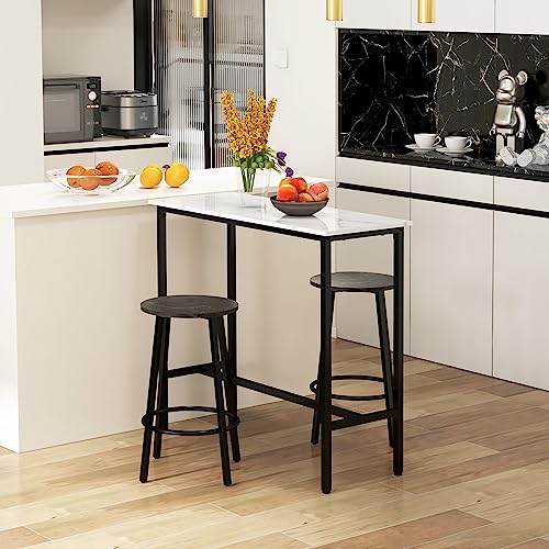 HOMCOM Juego de Mesa de Comedor Mesa Alta de Bar con 2 Taburetes Redondo 3 Piezas Marco de Acero Estilo Moderno para Cocina Salón Blanco y Negro - imagen 2