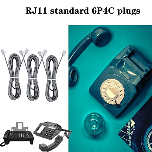 Image of Telephone landline Extension Cord Cable Cord with Standard RJ-11 6P4C Plug (10Ft-3Pack, Silver)