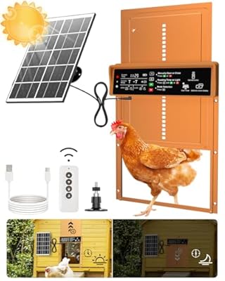 Asfrost Automatic Chicken Coop Door Solar Powered Automatic Chicken Door with Timer & Light Sensor, Anti-Pinch, Durable Aluminum Auto Chicken Door, Charge with 7W Solar Panel & USB - Orange