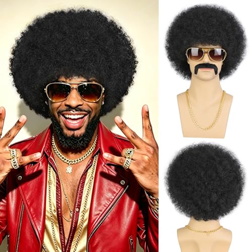Stamped Glorious Mens Black Afro Wig Short Curly Disco Costume
