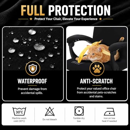 Image of Waterproof Stretch Computer Office Chair Cover with Armrest Covers Durable Zipper Universal Washable Removable Spandex Rotating Boss Chair Slipcovers Anti-dust Soft Desk Chair Seat Protector