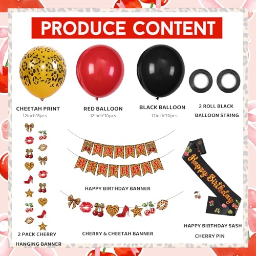 Image of Cheetah Print Birthday Decorations, Leopard Party Decorations Set - Animal Print Happy Birthday Banner, Sash, Hanging Garland & Balloons, Sassy Bday Party Decor for Girls Women