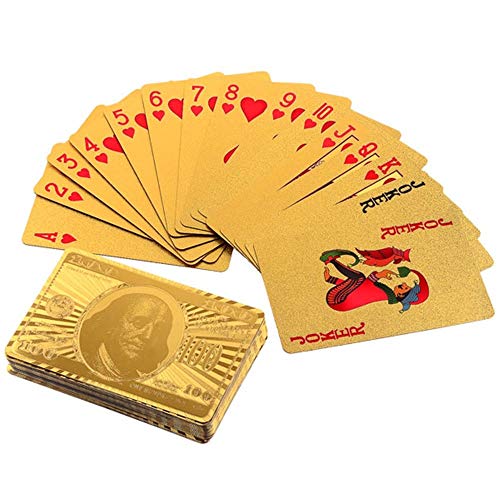 Image of Awestuffs Golden Foil Poker Playing Cards, 100 Dollar Design, Waterproof, Party Theme, Unisex Adult