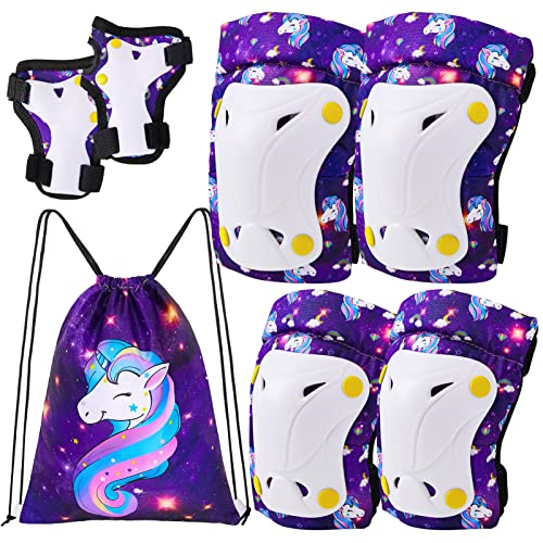 Image of FIODAY Knee Pads for Kids Toddler Knee Pads and Elbow Pads Wrist Guards with Drawstring Bag Adjustable Protective Gear Set for Girls Boys Skating Cycling Skateboard Scooter,3-8 Years,Purple