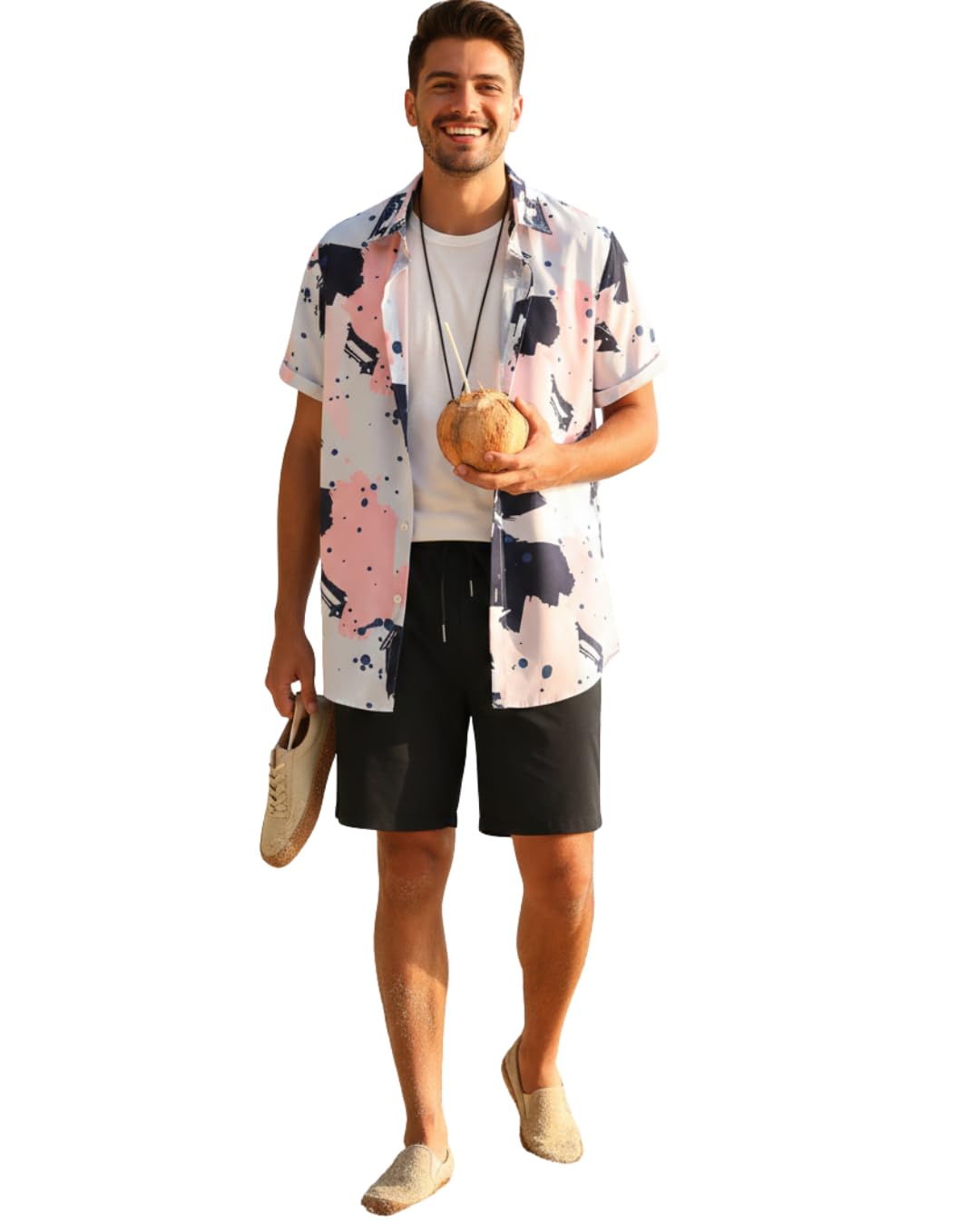 Men’s Polyester fabric solid Printed Co-Ord Set for men Floral Print Short Sleeve Shirt with Drawstring Shorts Casual Summer Wear, Beach & Vacation Outfit for Men-image-48