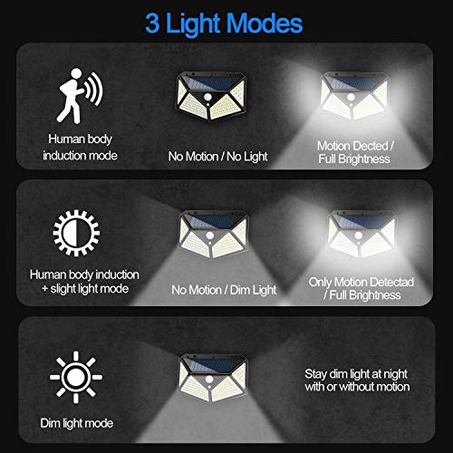 kh Solar Wall Light 100 LED Night Lamp Motion Sensor for Home Outdoor Garden Porch Dusk to Dawn Lighting & Yard Fence Decoration Waterproof Safety Light for Outdoor