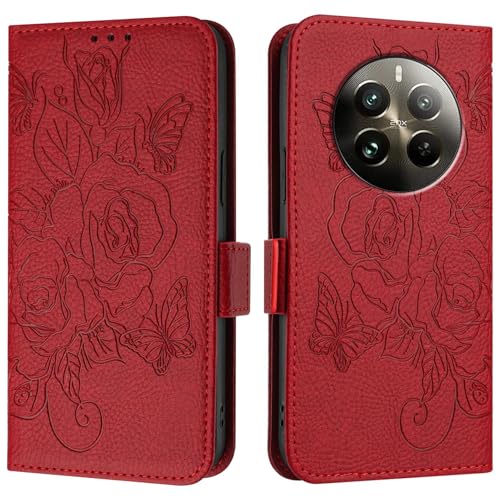 Housse Cuir PU Oppo Realme 12 Pro Plus 5G Étui Rabat Haute Finition Rosso
