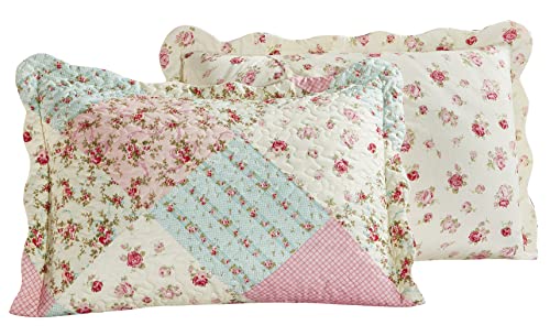 Brilliant Sunshine 026 Pink And Green Rose Patchwork Pillowshams Set thumb #2