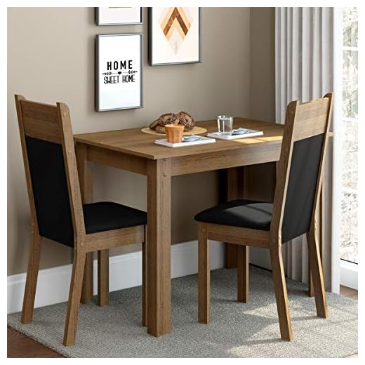 Conjunto Sala de Jantar Madesa Lola Mesa Tampo de Madeira com 2 Cadeiras - Rustic/Preto/Sintético Preto