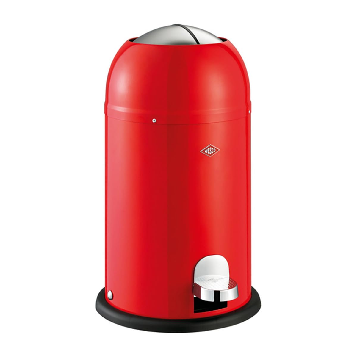 WESCO Kickmaster Junior Abfallsammler in der Farbe rot, pulverbeschichtetes Stahlblech, eingebauter Dämpfer, 12 Liter Volumen, Kunststoff-Einsatz, Einwurfklappe