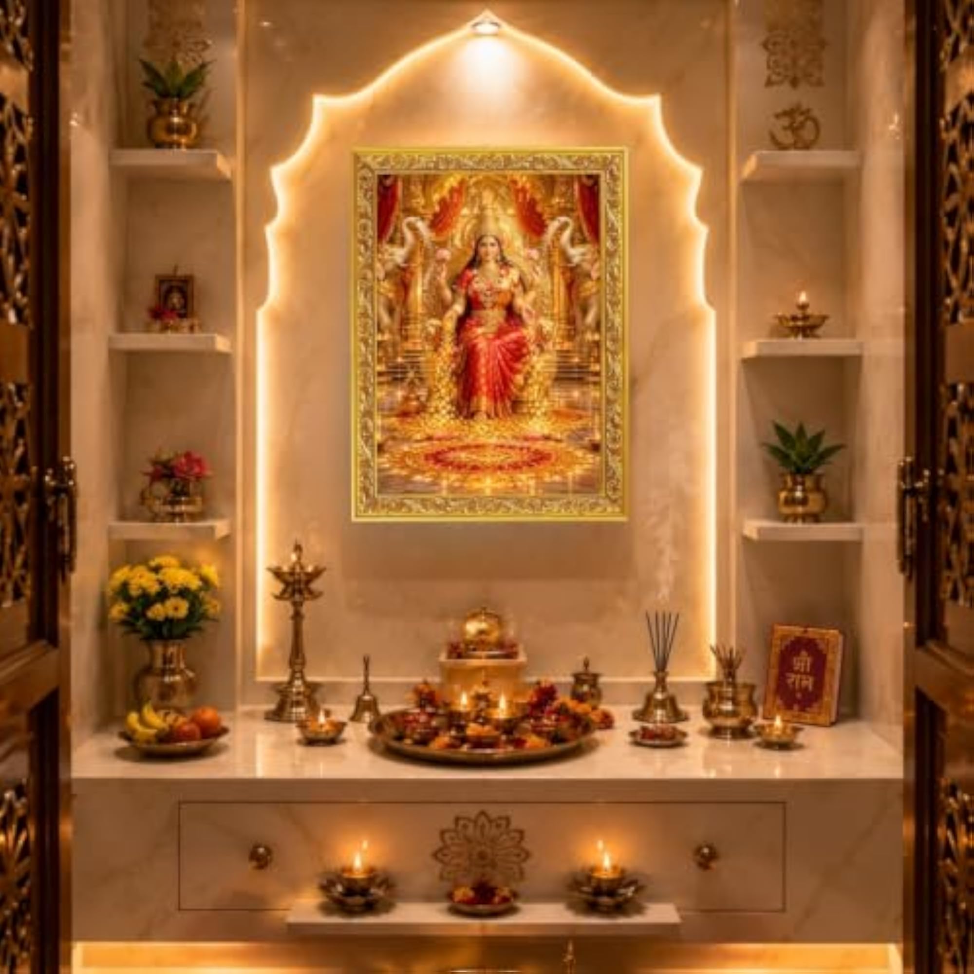 Goddess Lakshmi Photo Frame A4 Size with Gold Border