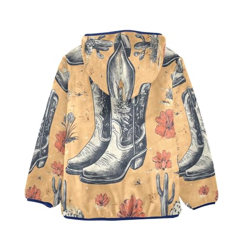Cowboy Boots Pattern Toddler Fleece Jacket Girl Boys Hooded Fleece Jacket Coat Warm Outwear Zip-up 3-10T2