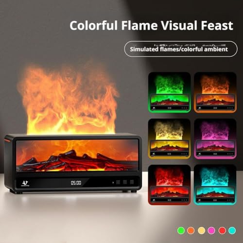 Image of Flame Fireplace Aroma Essential Oil Diffuser,7 Color Ultrasonic Cool Mist Humidifier,Mist Humidifier with Timer&Remote for Home,Office,Bedroom,Yoga,Room Decor -White